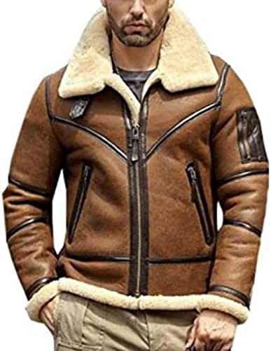 Mens Shearling B3 Bomber Flight Sheepskin Aviator Winter Coat Leather Jacket