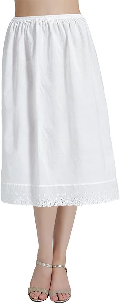 BEAUTELICATE Half Slip Underskirt 100% Cotton Women's Vintage Skirt Extender Slip A-line Petticoat Summer Cooler Anti-static Cling Resistant Underslip with Lace Embroidery Ivory Black