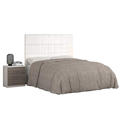 duehome HomeSouth - Cabezal para Cama de Matrimonio, cabecero Modelo Mulano, Acabado en Simil Piel Blanco, Medidas: 159 cm (Ancho) x 140 cm (Alto) x 6 cm (Fondo)