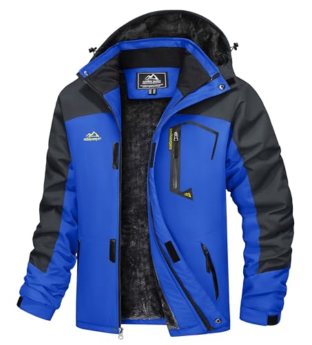 TACVASEN Herren Wintermantel Thermo Innenfutter Übergangsjacke Outdoor Wanderjacke Atmungsaktiv mit Taschen, Blau, L