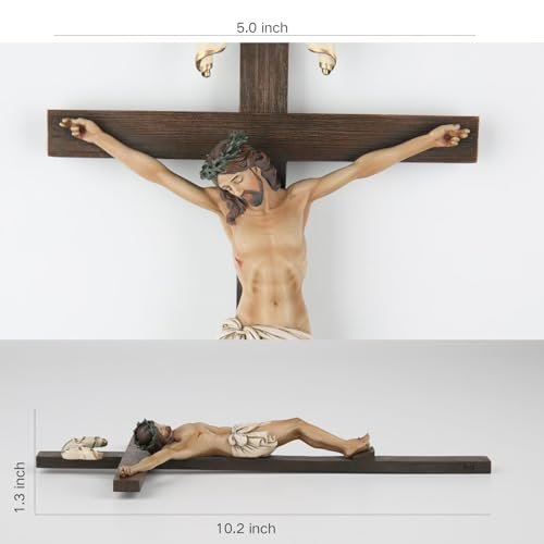 BC Catholic Crucifix Wall Cross, 10" H Jesus Christ Wall Decor for Home Altar, Crucifijos Catolicos Religious Gift, Inspirational Indoor Decor, Handpainted Renaissance Sculpture by Buildclassic