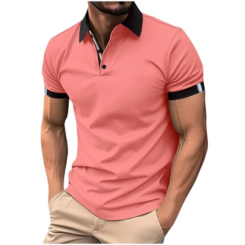 Mens Casual Shirts Classic Short Sleeve T-Shirts Button Down Cotton Tops Fashion Color Block Loose Fit Blouses