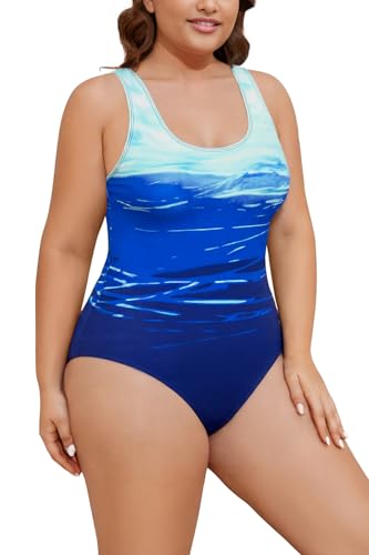 Swimwear athlétique grande taille une pièce aux finitions soignées et dégradé élégant