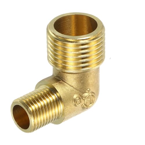 Unifizz Raccord de tuyau mâle 1/2 vers mâle 3/8, coude en laiton à angle droit à 90 degrés, connecteur pour plomberie, air, gaz, carburant, huile, 35 x 35 mm