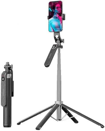 P180 1.8M Selfie Stick & Tripod with 360° Rotation – Alloy Camera Desktop Quadruped Stand, Pan-Tilt Anti-Shake Stabilizer, Automatic Balance, Bluetooth Remote Control, Black
