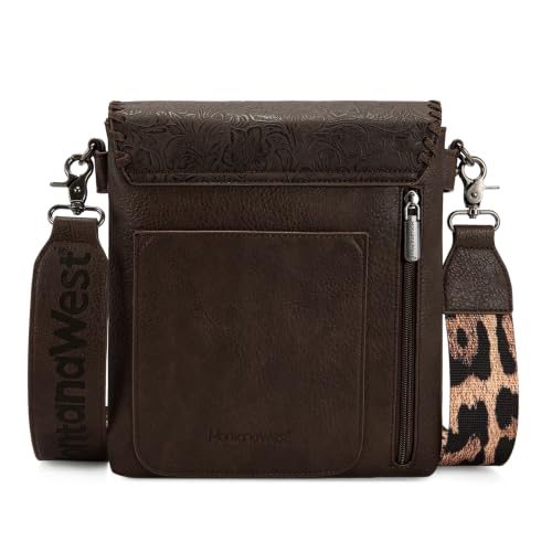 Image of Montana West Crossbody Bags for Women with Dual Compartments Western Cross Body Purse with Leopard Print Guitar Strap