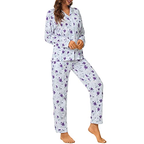Image of Tugege Pajamas Set Long Sleeve Sleepwear Womens Button Down Nightwear Pj Sets