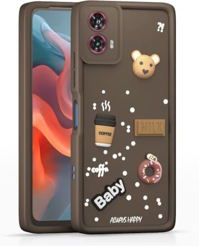 Image of Bintage Cute Fun Taddy Cartoon 3D Ball Bear Milk Cake Coffee Silicon Case Full Body & Camera Protection Back Cover Compatible for Motorola Moto G96 5G - Brown