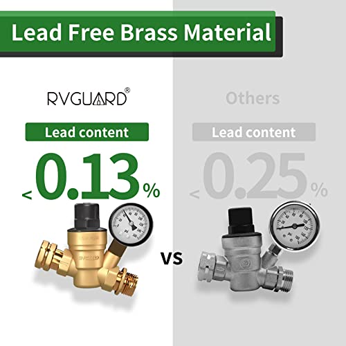 Rvguard Rv Water Pressure Regulator Valve, Brass Lead-Free Adjustable Water Pressure Reducer With Gauge And Inlet Screen Filter For Rv Camper Travel Trailer #TOP2