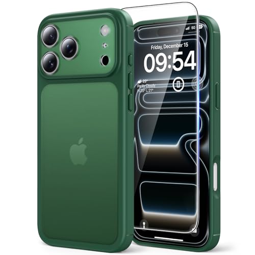 Image of TAURI for iPhone 17 Pro Case, with Screen Protector, Matte Green | Full Camera Protection, Anti-Yellowing Military-Grade Protection Shockproof Slim Phone Case for iPhone 17 Pro