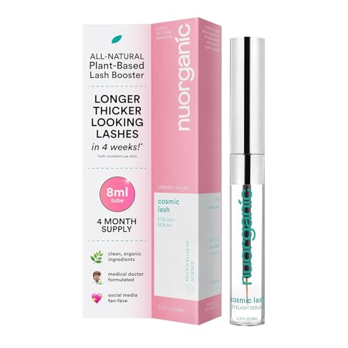nuorganic Cosmic Lash Serum Without Prostaglandins | Eyelash Growth Serum for Thicker, Longer, More Defined Lashes | 4-Month Supply XL Size | Made in USA | cGMPA Certified Lab | 8ml