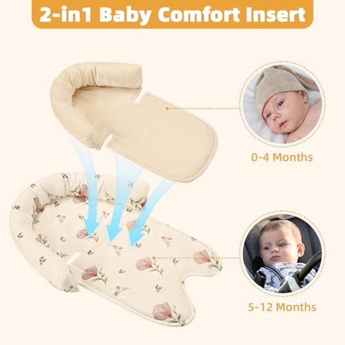 Image of SWESEN Infant Car Seat Insert & Strap Covers, Car Seat Head Support for Baby Girls Boys, 2 in 1 Soft Plush Car Seat Insert for Newborns, for Infants Aged 0-12 (Simple Floral)