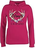 Pullover Damen Hoodie Frauen - Kompatibel mit Oktoberfest Damen Trachtenshirt - MEI Dirndl is in da Wäsch - mit Hirschgeweih und Edelweiß - XXL - Fuchsia - bayerische pullis - JH001F