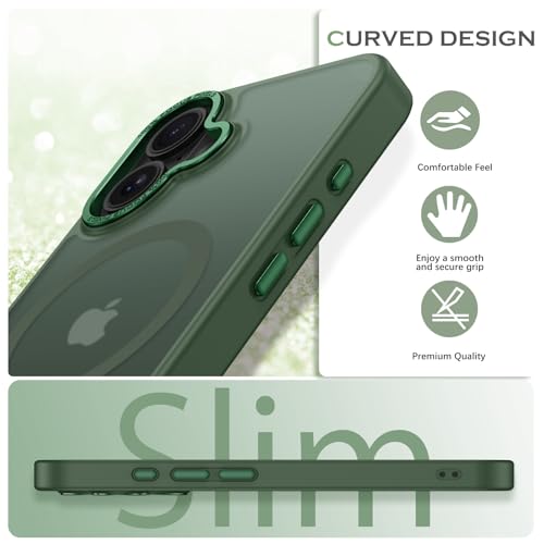 Image of YINLAI for iPhone 16 Case 6.1-inch,Magnetic Compatible with MagSafe, Slim Matte Anti-Fingerprint, Shockproof Full Body Military Grade Protection for iPhone 16 Cover, Green