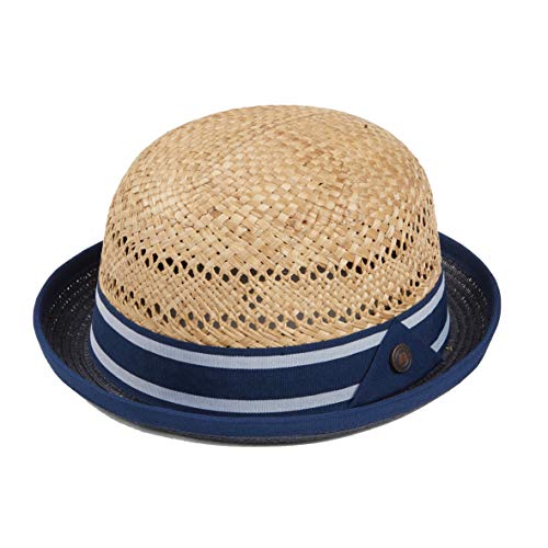 DASMARCA Mens Womens Summer Retro Dapper Straw Bowler Derby Hat - Leon Blue XL