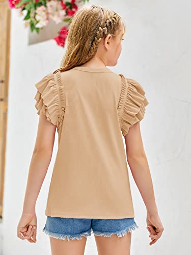 Girls Ruffle Short Sleeve Shirts Mock Neck Ribbed Knit Summer Pullover Tops2