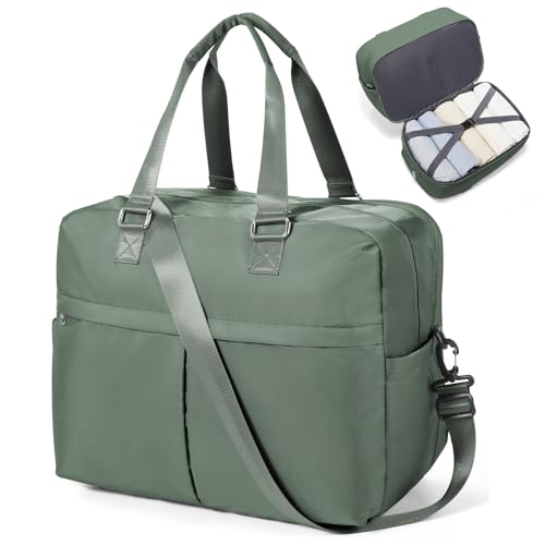 Image of Travel Duffle Bags for Women Men Expandable Personal Item Travel Bag Expandable Weekender Overnight Carry on Bags for Airplanes Sport Gym Tote Ladies Beach Luggage Bag Dark Green