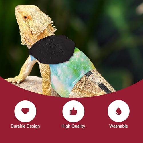 Image of Bearded Dragon Lizard Hoodie Leash Suit Reptile pet Outdoor Chest Harness Chameleon Squirrel Leash Hooded Clothes Suitable for Bearded Dragon Lizard Reptiles(Black hat)