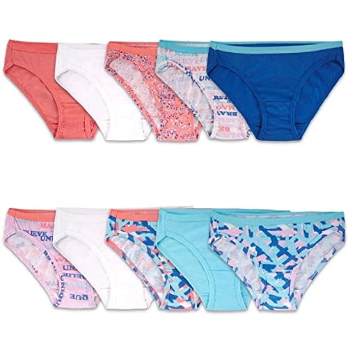 Fruit of the Loom Girls' Cotton Bikini Underwear Multipacks, 10 Pack-Fashion Assorted, 10