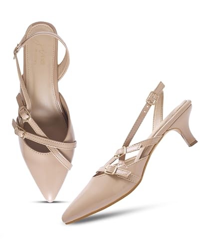 Image of JM LOOKS Kitten Heels for Women Pointed Toe Pumps Low Heel Slingback Heels with Buckle Dress Shoes for Dating Party Working
