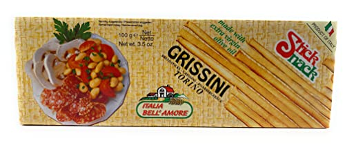 Bellamore Grissini Breadsticks - Delicious Thin Crunchy Italian Bread Sticks- Traditional European Flavor – Dipping Crackers - 3.5 Oz Pack Of 2 -Imported From Italy 3.5 Ounce (Pack Of 2) #TOP1