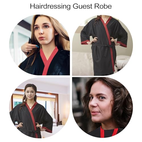 Bata de cliente de salón negra impermeable a aceites capilares con cinturón ajustable cómodo 7