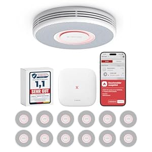 X-Sense Smarter Rauchmelder WLAN mit Sprachausgabe und 17 Standorten, Feuermelder, Rauchmelder vernetzt, 33 mm, Brandmelder mit SBS50 Basisstation, XS0BMR121, 12 Stück