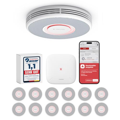X-Sense Smarter Rauchmelder WLAN mit Sprachausgabe und 17 Standorten, Feuermelder, Rauchmelder vernetzt, 33 mm, Brandmelder mit SBS50 Basisstation, XS0B-MR121, 12 Stück