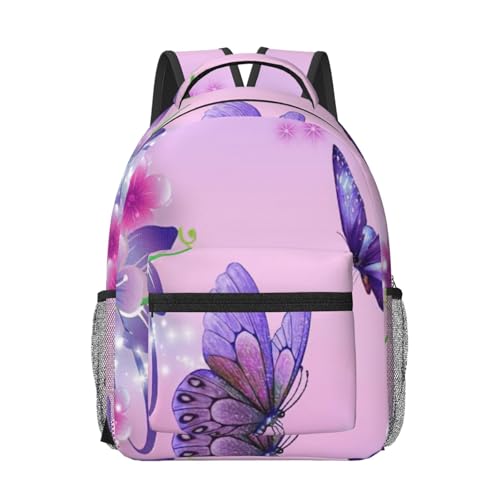 Sac à dos ordinateur imprimé papillon rose pour femme noir taille unique
