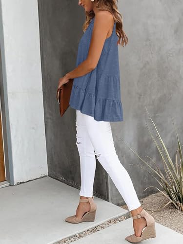 Image of HAEOF Women's Summer Sleeveless Peplum Babydoll Tops Casual Crew Neck Flowy Loose Fit Tunic Tank Shirts