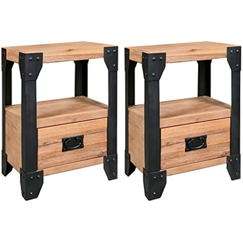 vidaXL 2X Akazienholz Massiv Nachttisch 1 Schublade Nachtschrank Nachtkonsole Nachtkommode Schlafzimmer Kommode Schrank Stahl 40x30x54cm Cover