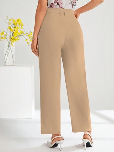 Image of Shasmi Women's High Waist Pleated Straight Leg Trousers - Elegant Solid Color Work Pants with Pockets, Casual Office Wear Polyester Blend Wide Leg Suit Pants (Trouser 235)