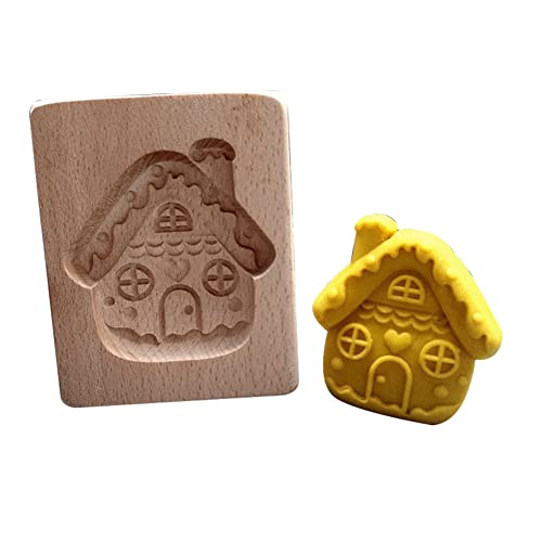Funluck Wooden Cookie Molds For Baking,Carved Wooden Biscuit Cutter,Embossing Cookie Presses Stamps Gingerbread Christmas Tree Snowmen Shape Diy Baking Tool For Thanksgiving (Candy House) #TOP28