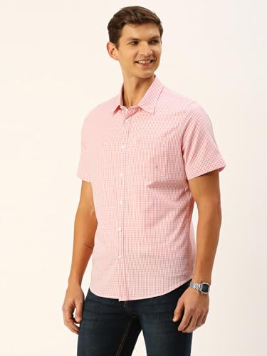 Image of Thomas Scott Men's Checkered Regular Fit 100% Cotton Casual Shirt with Button Down Collar and Half Sleeve