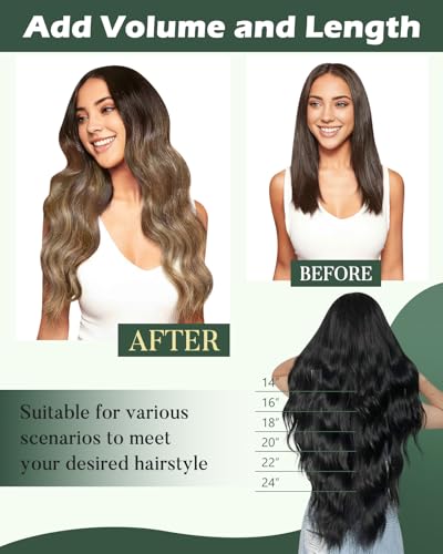 Image of Ugeat Balayage Human Hair Weft Extensions Ombre Sew in Weft Hair Extensions Human Hair Darkest Brown Balayage Medium Mix Golden Brown Invisible Double Weft 16 Inch 100G