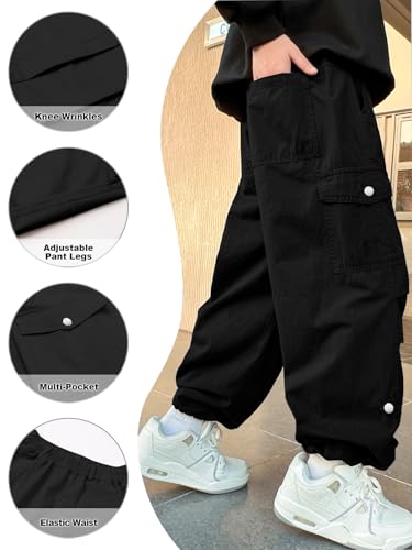 SANGTREE Boy's Drawstring Waist Pleated Front Baggy Cargo Pants, 4-14 Years4