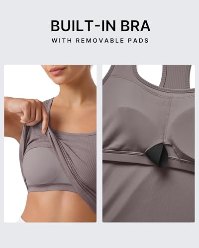 Image of G4Free Ribbed Removable Built in Bra Workout Tank Tops Woman Racerback Square Neck Yoga Top Lightweight Athletic Tanks