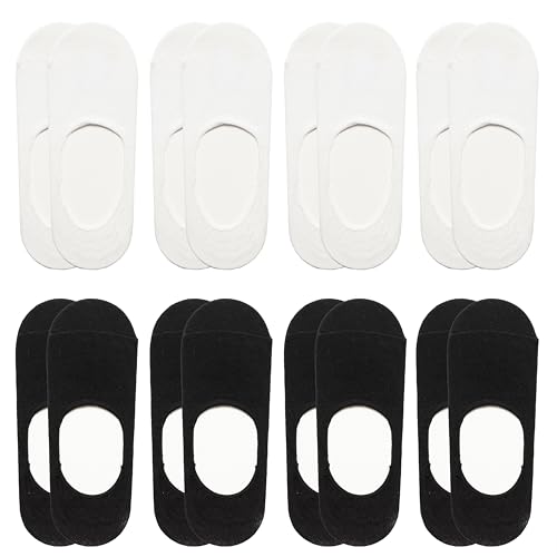 RAFRAY No Show Socks – Low Cut Non Slip Invisible Liner Socks in Gift Box – Black & White – 8 Pairs