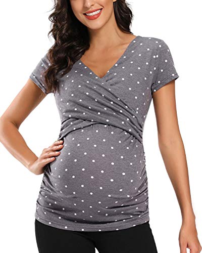 Glampunch Women's Maternity Nursing Tops Short Sleeve V Neck Breastfeeding Tee Shirts Pregnancy Tops #TOP2