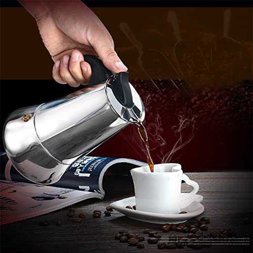 ماكينة تحضير قهوة اسبريسو، 2/4/6/9 اكواب محمولة من الستانلس ستيل لتحضير القهوة والاسبرسو الايطالية لبوتاجاز الغاز والموقد والحث الحراري (2 كوب - 100مل)، فضي