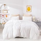 Wellboo White Comforter Sets Twin Size Solid White Bedding Comforters Cotton Women Girls Plain White Quilts Twin Men Boys Modern Light Color Bedding Sets Durable All White Comforters