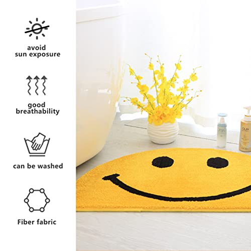 Njcore Smile Face Bath Mat Semi Circle Bathroom Shower Bath Rug Non-Slip Bathtub Floor Mats Shaggy Microfiber Bathtub Mats Cozy Plush Welcome Doormat Bedroom Kitchen Mat (20" X 32",Yellow) #TOP1
