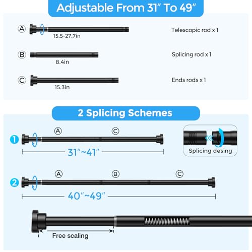 Image of Shower Curtain Rod 31-49 inchBlack Spring Tension Shower Rod Adjustable