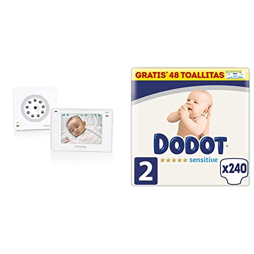 Miniland Baby - Vigilabebé & Dodot Pañales Bebé Sensitive Talla 2 (4-8 kg), 240 Pañales + 1 Pack de 48 Toallitas Gratis Cuidado Total Aqua, Óptima Protección de la Piel de Dodot, Pack Mensual