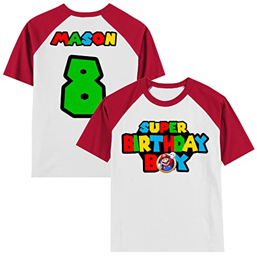 Personalized Super Birthday Shirt | Mario shirt | Handmade Decorated Shirt | Personalized with Name and Age | Unisex Short Sleeve Raglan T-Shirt