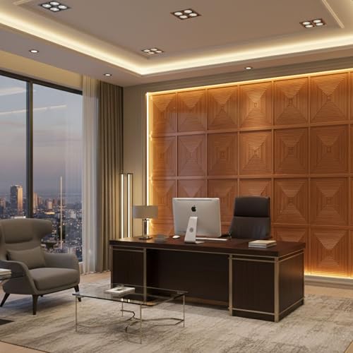 Image of Kayra Decor 3D PVC Wall Panels for Bedroom & Living Room | Line Design |Darkwood Color | 19.7 x 19.7 Inch | Pack of 40 | 107.60 Sq Ft