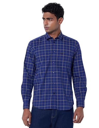 Image of The Indian Garage Co Men Slim Fit Checkered Full Sleeves Cutaway Collar Casual Shirt