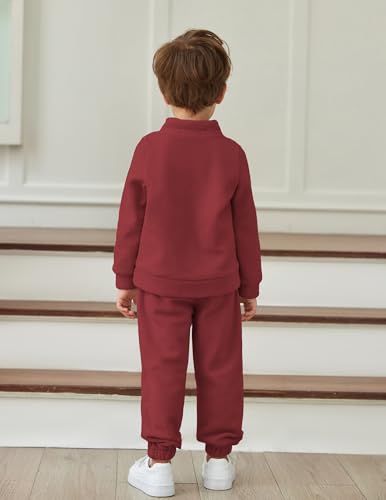 Image of Arshiner Toddler Boys Letter Embroidery Half Zip Sweatshirt & Pants Set Fuzzy Fleece Fall Winter Outfits 2~6 Years