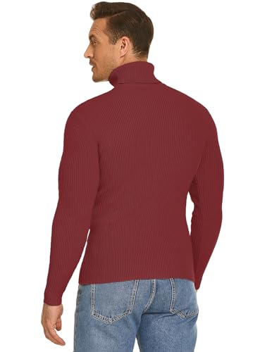 Image of COOFANDY Mens Ribbed Slim Fit Knitted Pullover Casual Turtleneck Sweater