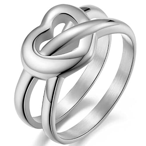 Jude Jewelers Stainless Steel Double Band Heart Shaped Promise Statement Wedding Valentines Anniversary Propose Ring